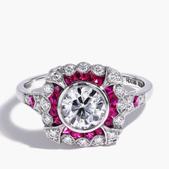 Round Diamond and Ruby Halo Ring
