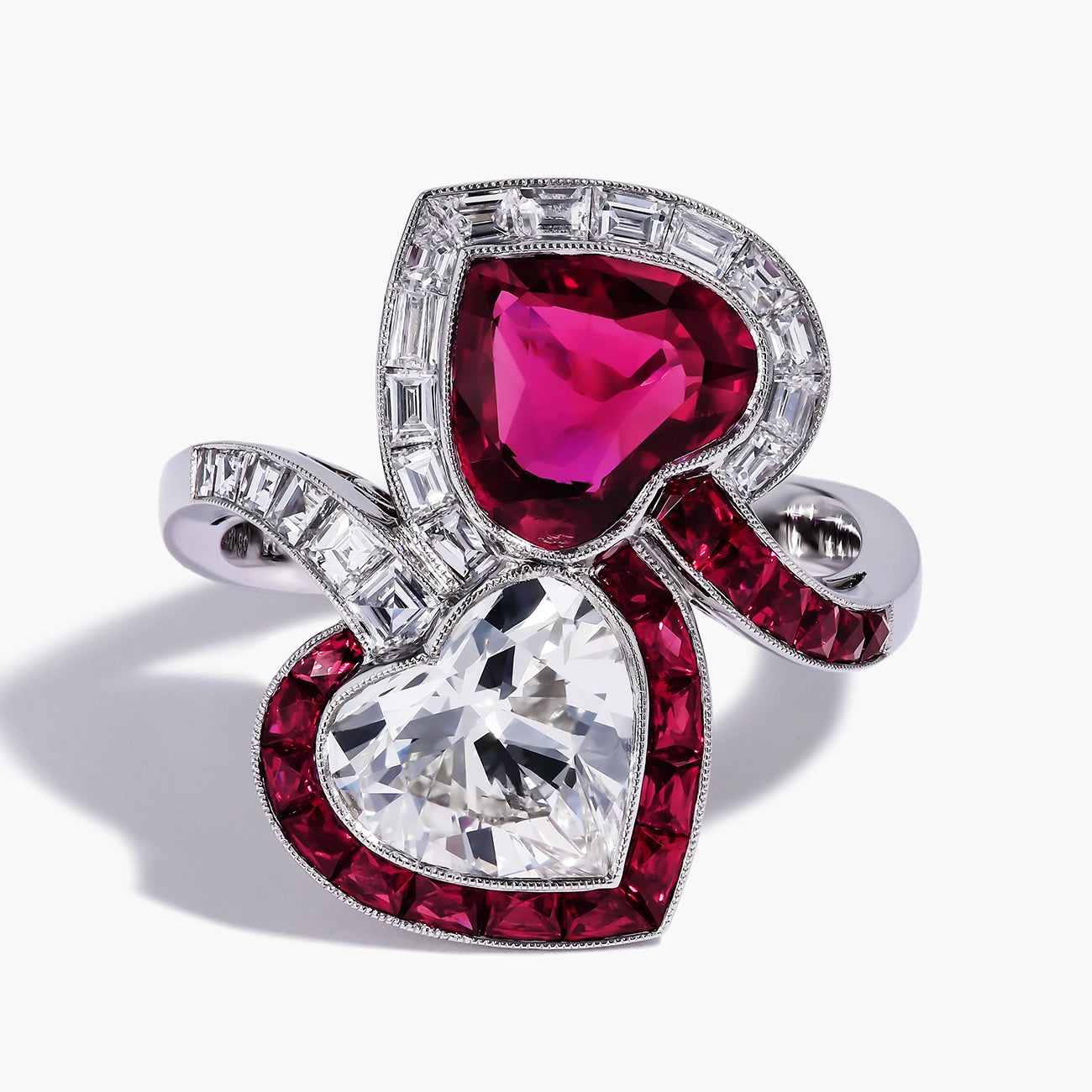 Ruby and Diamond Heart Bypass Ring