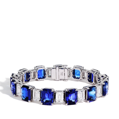55 Carat Alternating Blue Sapphire and Diamond Bracelet - Private Label  product