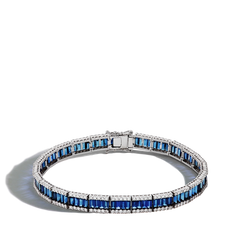 10 Carat Blue Sapphire and Diamond Baguette Bracelet