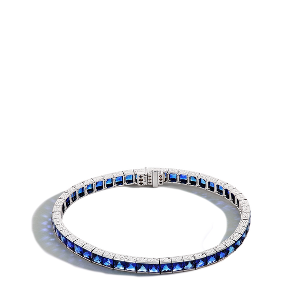 Platinum French-Cut Blue Sapphire Bracelet