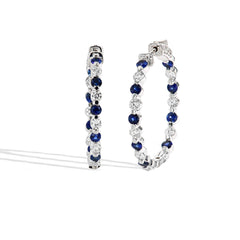 Blue Sapphire and Diamond Alternating In and Out Hoop Earrings