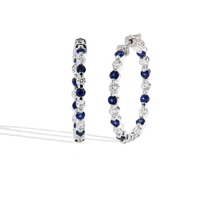Blue Sapphire and Diamond Alternating In and Out Hoop Earrings - Private Label product