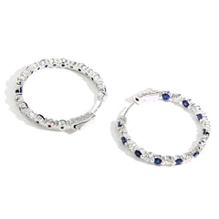 Blue Sapphire and Diamond Alternating In and Out Hoop Earrings