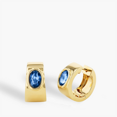 Blue Sapphire Oval Golf Huggie Earrings