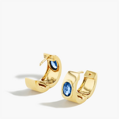 Blue Sapphire Oval Golf Huggie Earrings