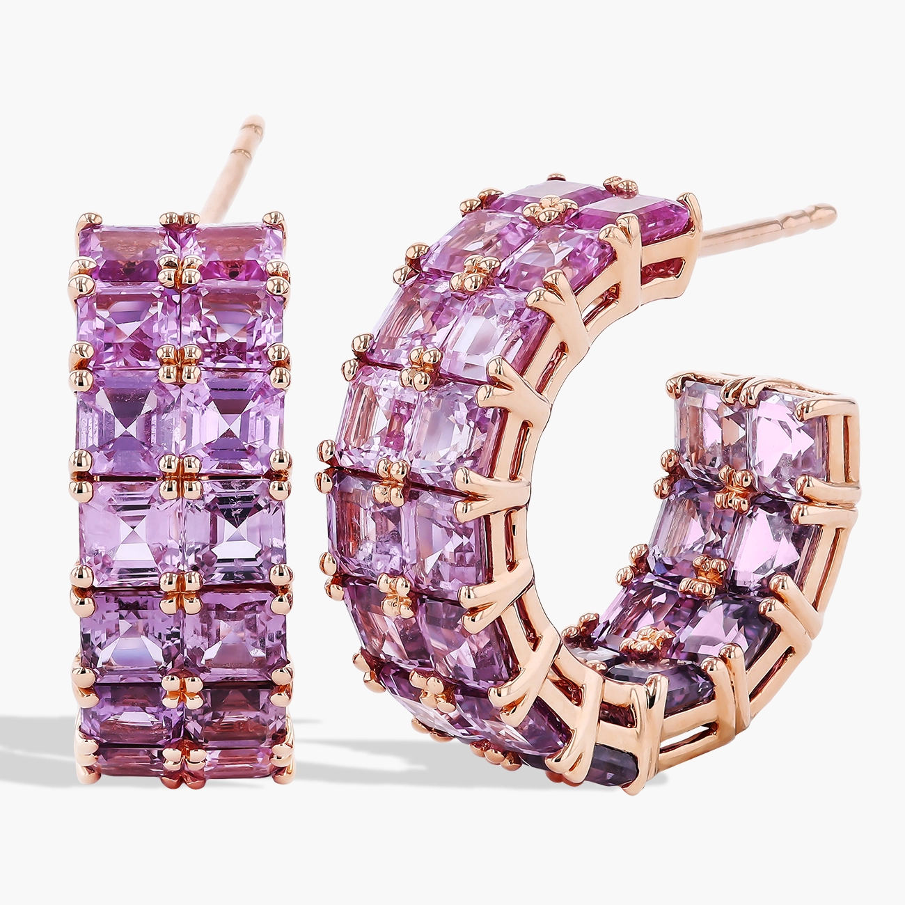 14 Carat Asscher Pink Sapphire Inside Out Hoop Earrings