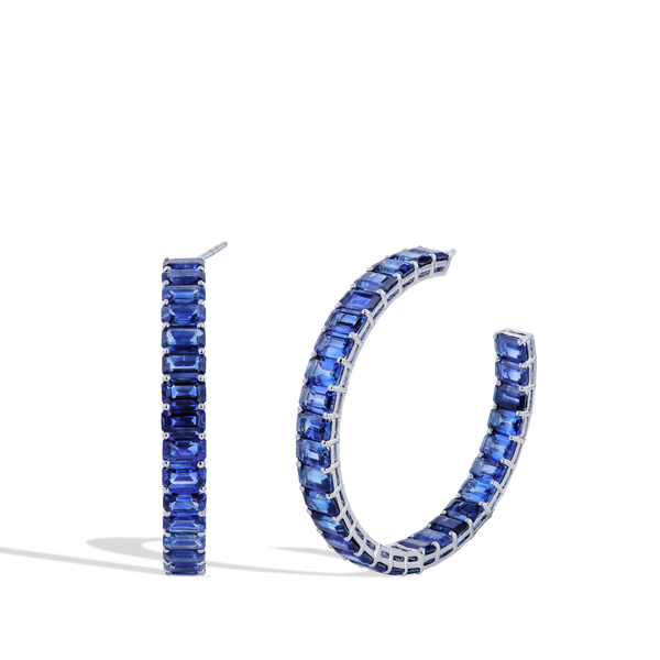 27 Carat Blue Sapphire Inside Out Hoop Earrings