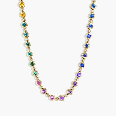 Multi-Color Sapphire and Diamond Bezel Bubble Necklace - Private Label product
