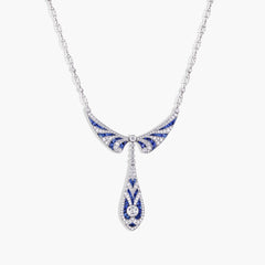 Blue Sapphire and Diamond Statement Dangle Necklace