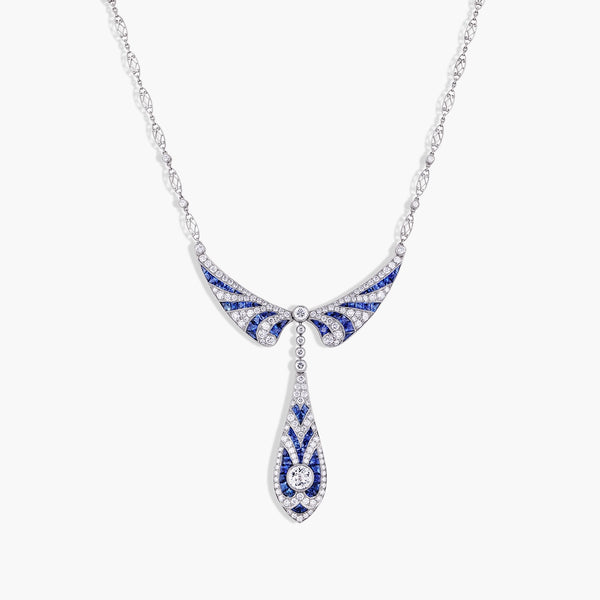 Blue Sapphire and Diamond Statement Dangle Necklace