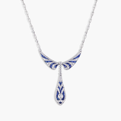 Blue Sapphire and Diamond Statement Dangle Necklace - Private Label product