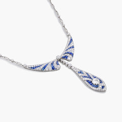 Blue Sapphire and Diamond Statement Dangle Necklace