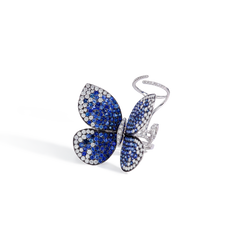 Blue Sapphire and Diamond Butterfly Moveable Ring