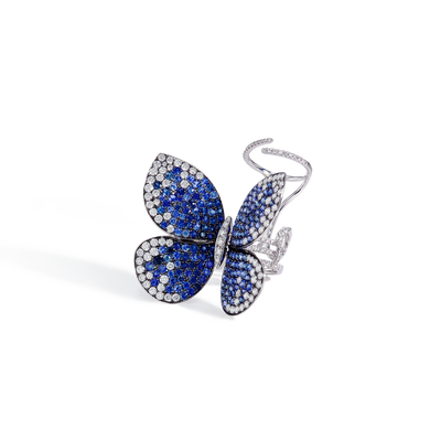 Blue Sapphire and Diamond Butterfly Moveable Ring - Private Label product