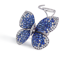 Blue Sapphire and Diamond Butterfly Moveable Ring