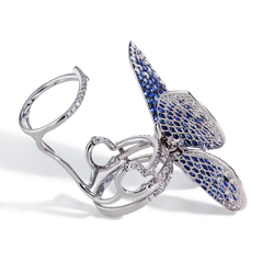 Blue Sapphire and Diamond Butterfly Moveable Ring