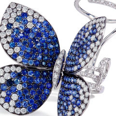 Blue Sapphire and Diamond Butterfly Moveable Ring