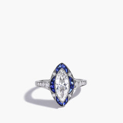 Marquise Diamond and Blue Sapphire Ring