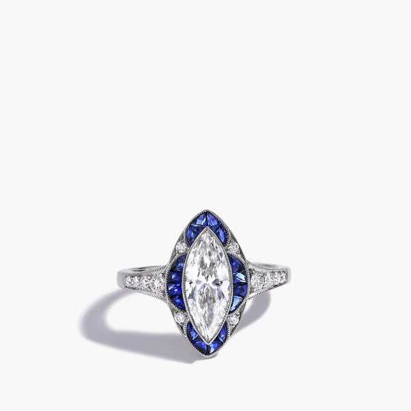 Marquise Diamond and Blue Sapphire Ring