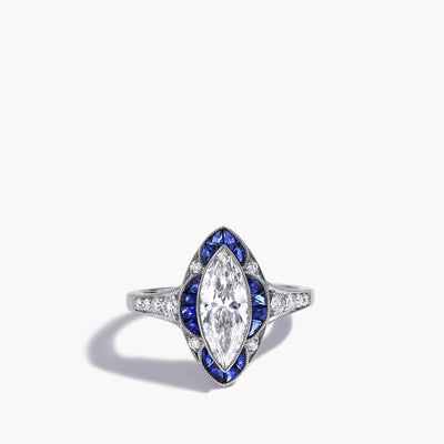 Marquise Diamond and Blue Sapphire Ring - Private Label product