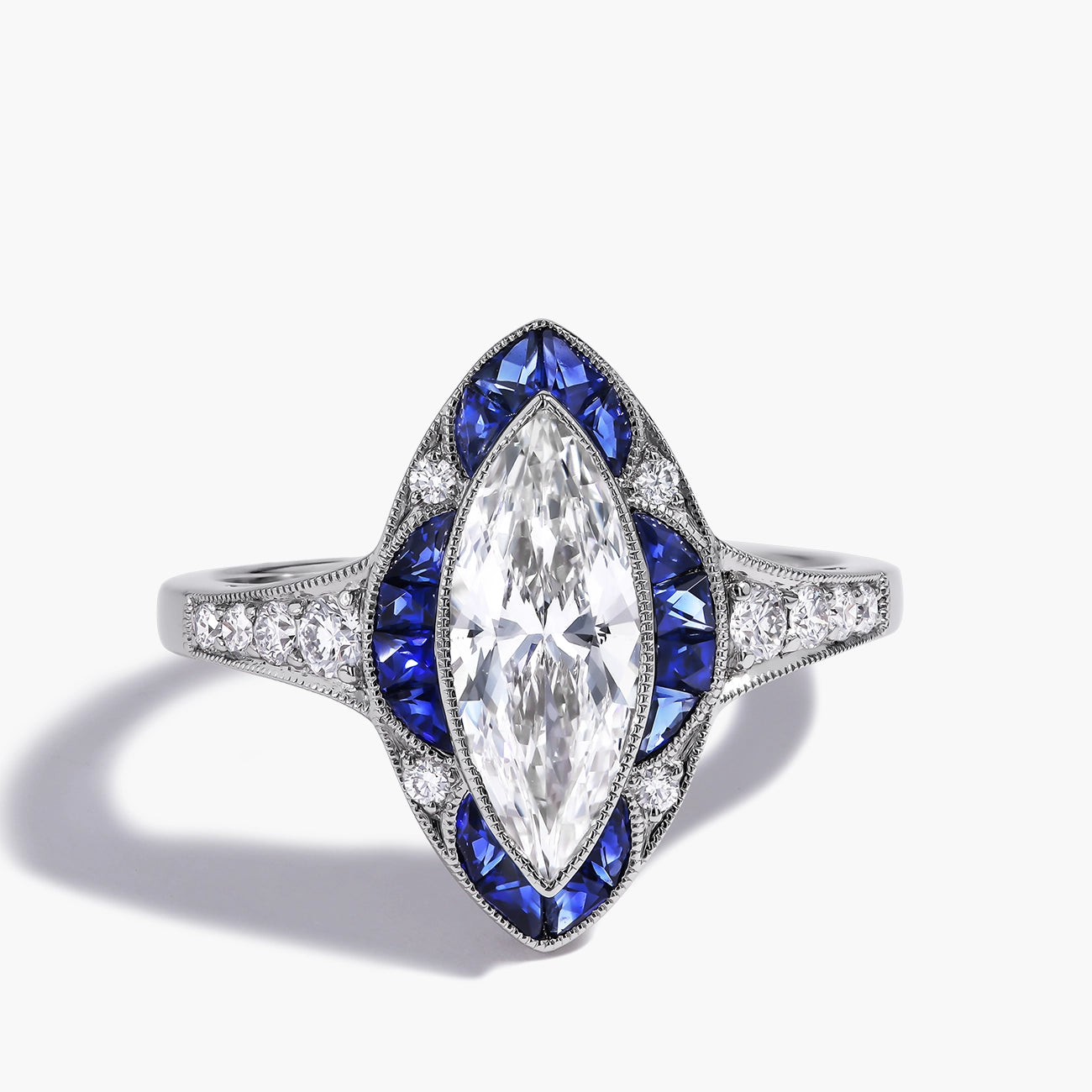 Marquise Diamond and Blue Sapphire Ring