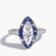 Marquise Diamond and Blue Sapphire Ring