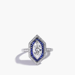 Marquise Diamond and Blue Sapphire Halo Ring