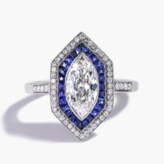 Marquise Diamond and Blue Sapphire Halo Ring