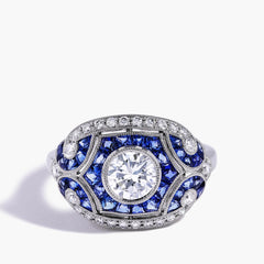 Round Diamond and Blue Sapphire Ring