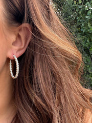 Yellow Gold Oval Inside Out Round Diamond Hoops - 3 CTW