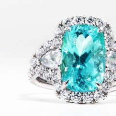 Cushion Paraiba Tourmaline Ring with Rose Cut Side Diamonds