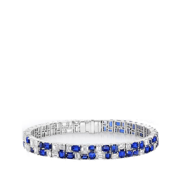 Blue Sapphire and Diamond Mosaica Bracelet in 18K White Gold