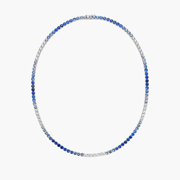 4 Carat Diamond & Sapphire Tennis Necklace in 18K White Gold