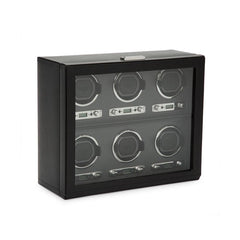 WOLF Viceroy Black Vegan Leather 6pc Watch Winder