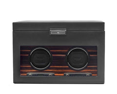 Wolf Roadster Black Double Watch Winder with Storage