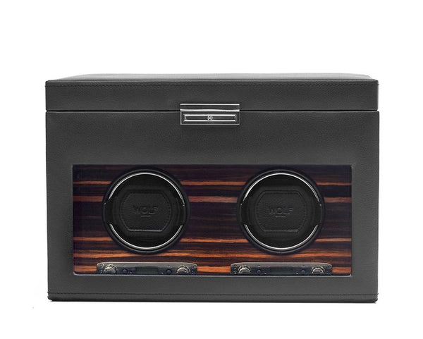 Wolf Roadster Black Double Watch Winder with Storage