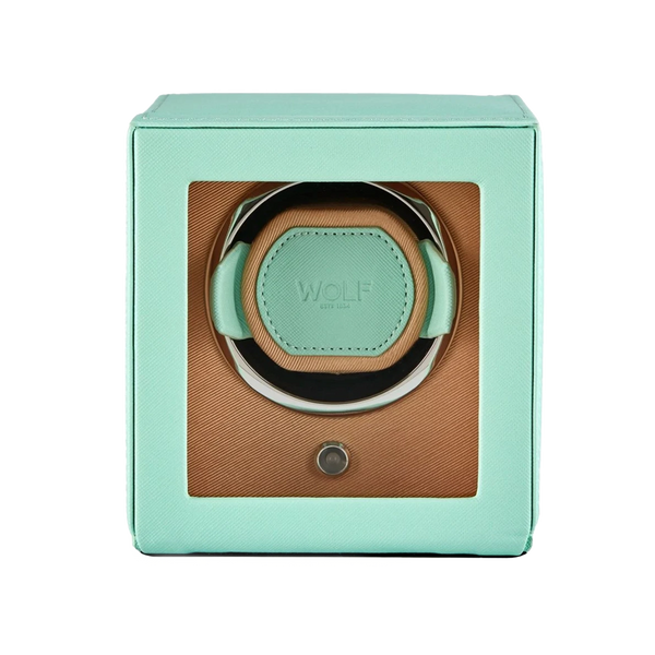 WOLF Cub Single Watch Winder with Cover in Mint and Peach