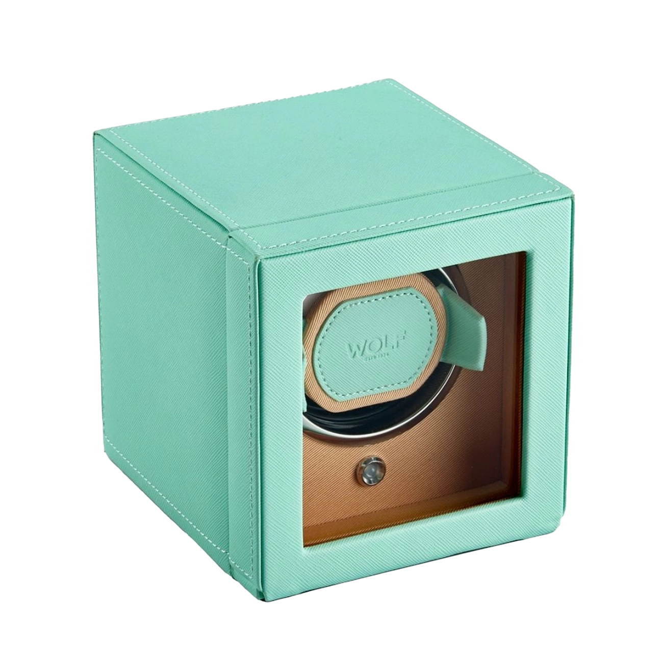 WOLF Cub Single Watch Winder with Cover in Mint and Peach