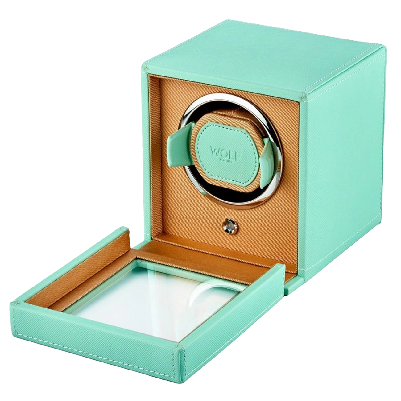WOLF Cub Single Watch Winder with Cover in Mint and Peach