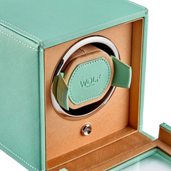 WOLF Cub Single Watch Winder with Cover in Mint and Peach