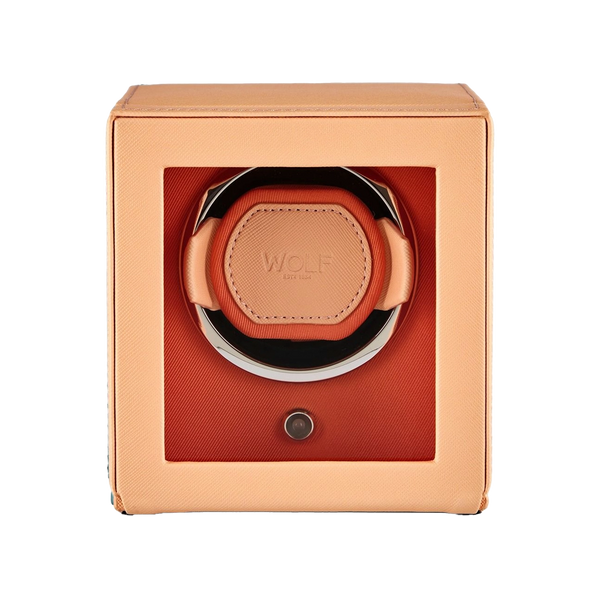 WOLF Cub Single Watch Winder with Cover in Peach and Orange