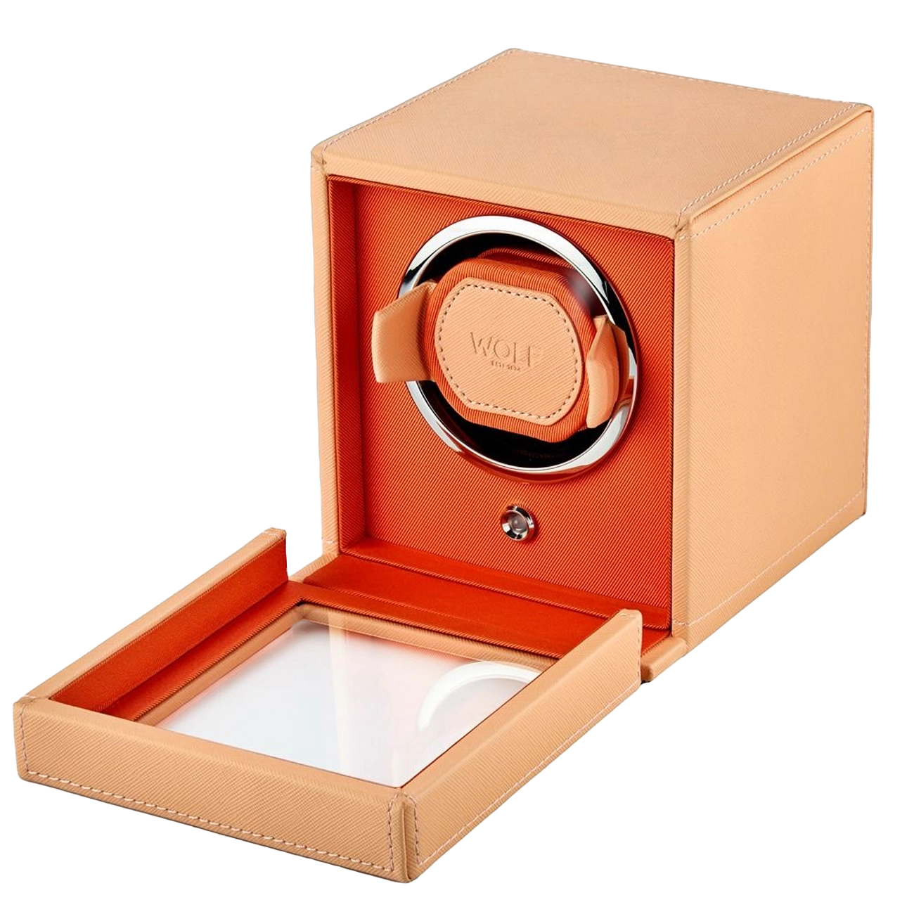 WOLF Cub Single Watch Winder with Cover in Peach and Orange