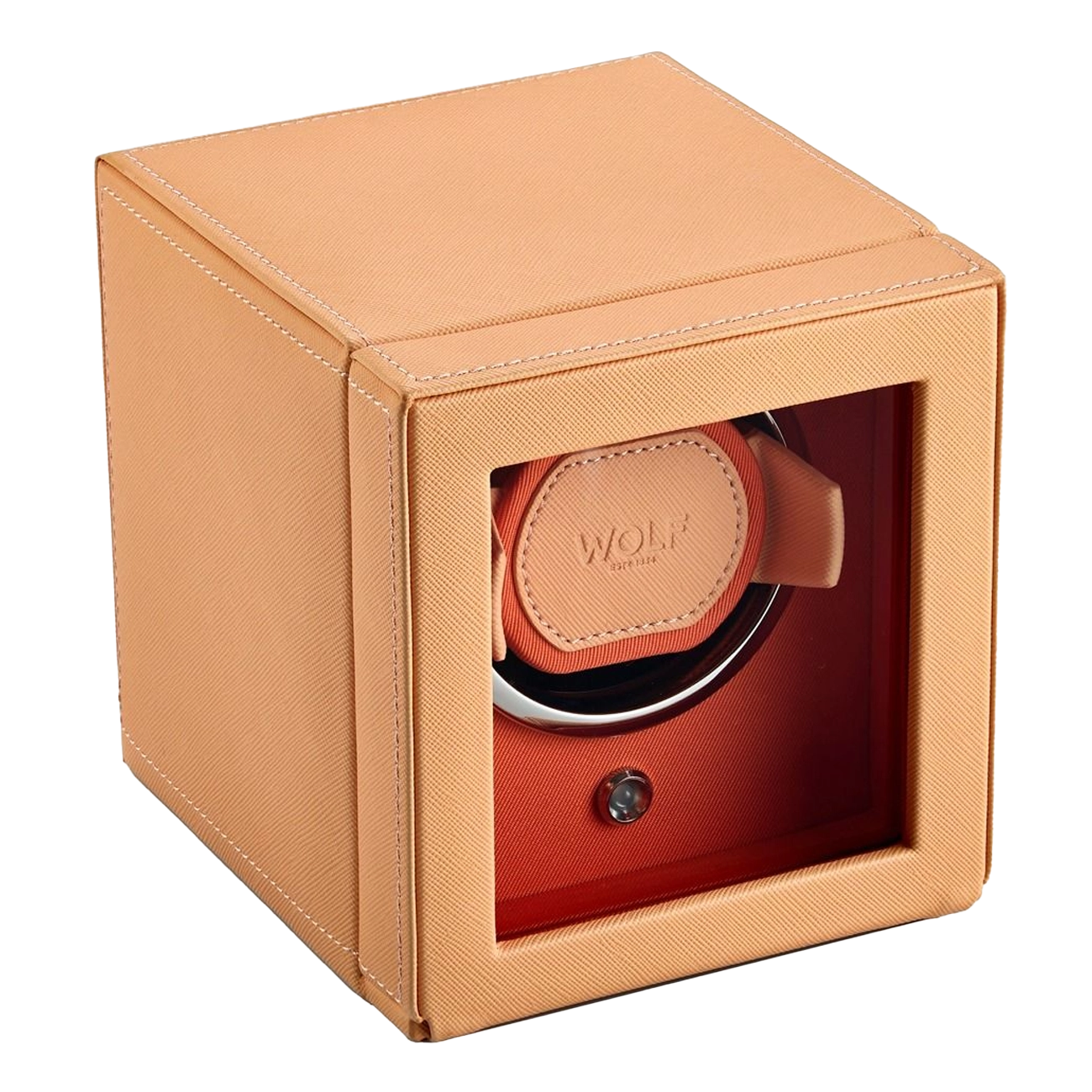 WOLF Cub Single Watch Winder with Cover in Peach and Orange