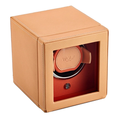 WOLF Cub Single Watch Winder with Cover in Peach and Orange