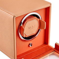 WOLF Cub Single Watch Winder with Cover in Peach and Orange