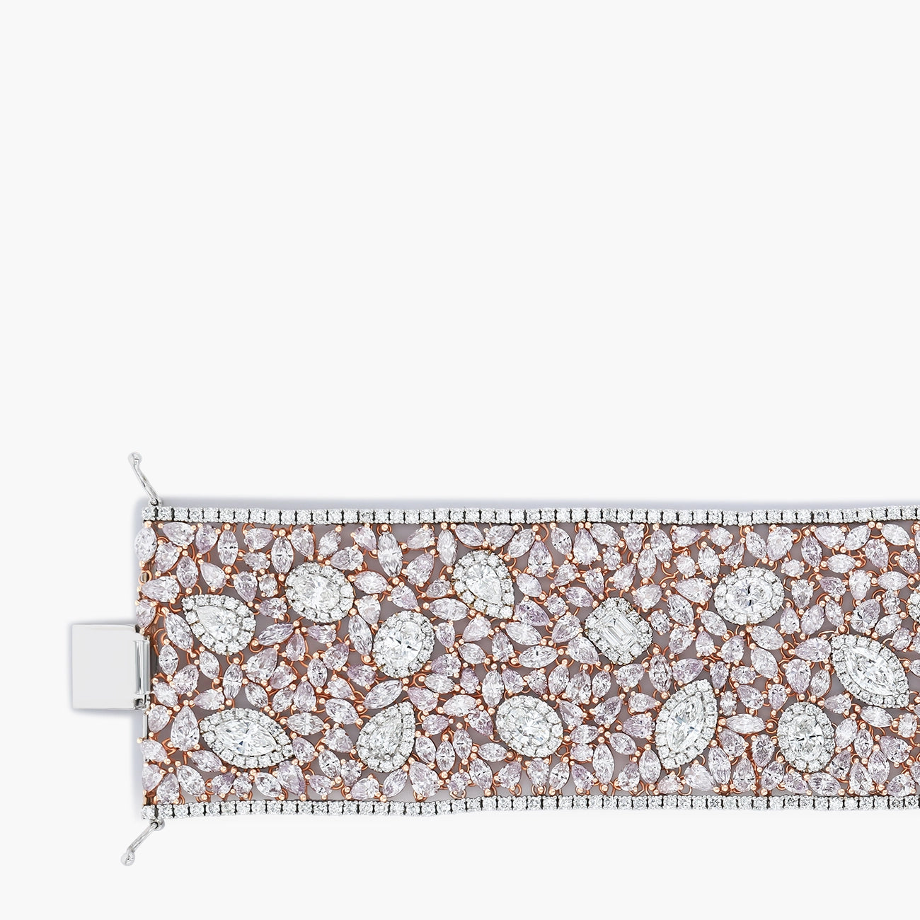 49.87 Carat Multi Cut Diamond Bracelet in 18K Two-Tone Gold, clasp view