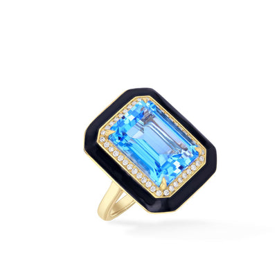 Large Blue Topaz and Black Enamel Ring - Private Label product