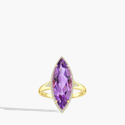 Marquise Amethyst and Diamond Halo Ring - Private Label product