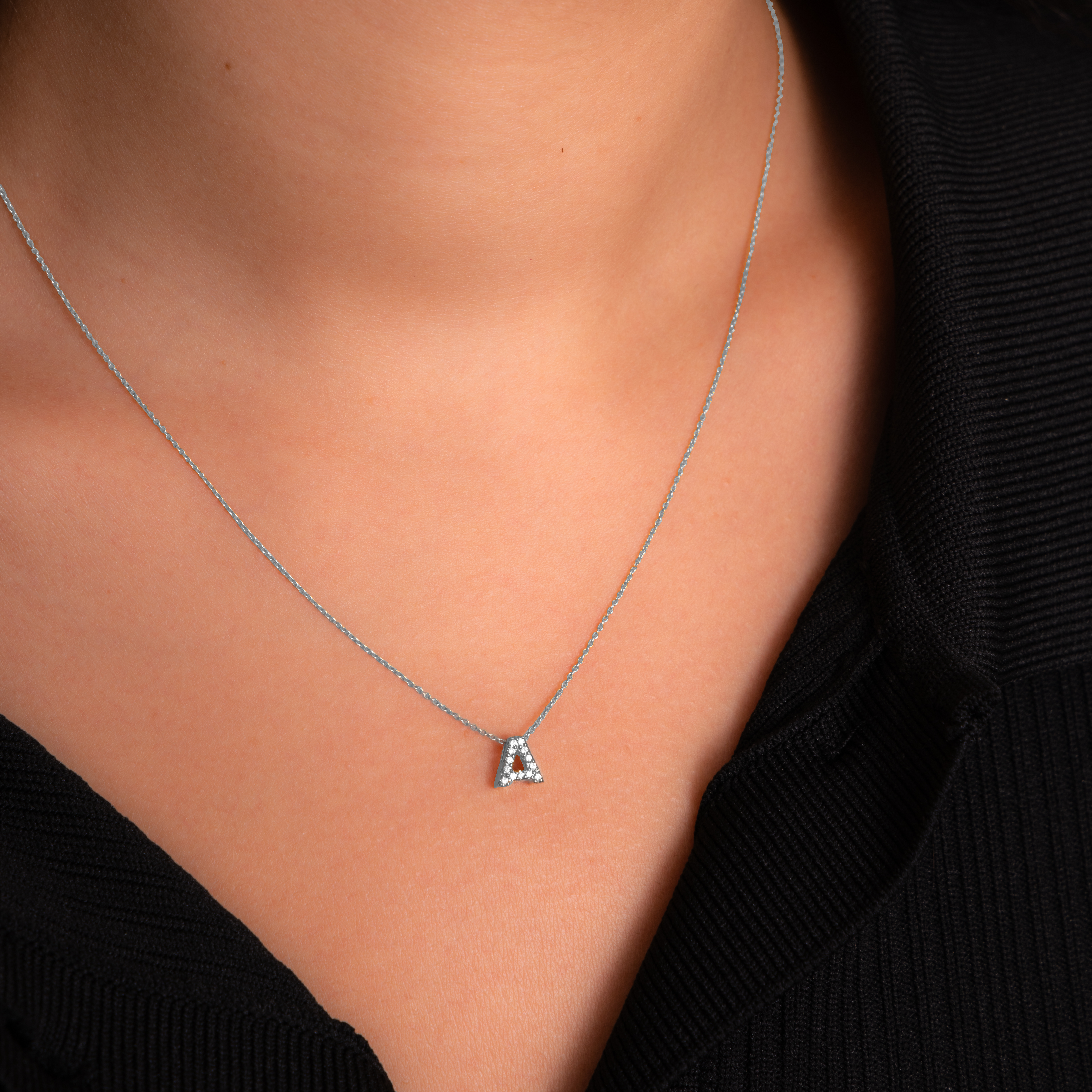 Roberto Coin Tiny Treasures White Gold Diamond Initial Necklace